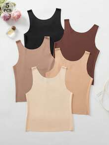 5 Packs True Seamless Vests - Multi Color Ultra-Soft Round Neck Edge-Free Basics