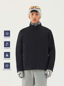 TECTOP Jachetă bărbătească toamnă/iarnă cu căptușeală termică, material elastic, moale și confortabilă, guler înalt cu fermoar, haină pentru drumeții în aer liber