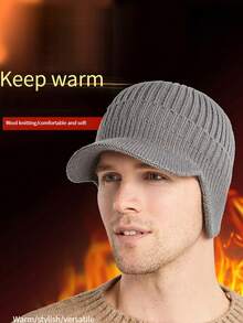 Herren Vintage Flachkopf Hut mit Krempe, Dicke warme Mütze für Herbst/Winter Ausflüge