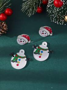 1 Set Cute Acrylic Christmas Earrings, Snowman, Santa Claus, Christmas Tree And Reindeer Stud Earrings, Festive Fun Accessories, Ideal Gift For Women - Multicolor 2 - View 8