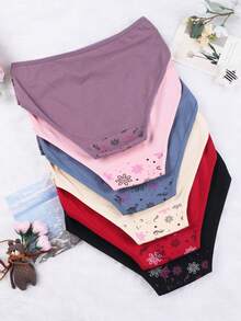 6-Piece Women's Soft Mid-Rise Floral Underwear Set - Elegant And Comfortable Daily Underwear In Various Colors (Purple, Red, Black, Pink, Yellow) With Delicate Patterns And Breathable Fabric, Adorable And Fashionable 6-Pack - 彩色 - 查看 2