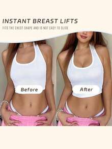 1 对硅胶隐形丰胸贴，带肩带，防滑小胸增强贴，可重复使用，适用于婚纱、礼服 - 杏色 - 查看 8