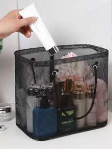 1 Cesta de almacenamiento para baño, Cesta de drenaje de malla, Cesta de almacenamiento plegable, Adecuada para la colección de trajes de baño de verano. - Ver 1