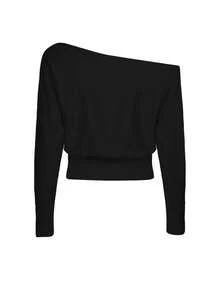 ii Asymmetric Shoulder Casual Women Sweater With Stylish Design - Black - View 6