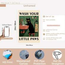 1 件“洗洗你的小爪子”帆布印刷海报 - 水槽边的奇思妙想黑猫，现代墙壁艺术装饰，适用于家庭、卧室、客厅、厨房、浴室、室内壁挂、猫咪装饰 - 彩色 - 查看 15