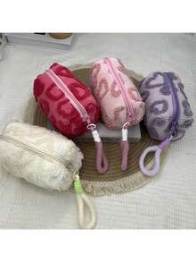 Honey Style Plush Makeup Bag Set - Hand Washable, Non-Polyester Cosmetic Pouch With Soft Lining Multifunctional Travel Organizer For Light Beige Care Products Lipstick Sanitary Items Blue Zipper Design Cute Pink Rose Red, Cute Makeup Pouch, Makeup Organizers And Storage, Makeup Bag For School, Monogrammed Makeup Bag, Makeup Kit Bag, School Essentials, Beauty Lovers, Students Organizer - Multicolor - View 7