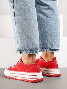 Thick Sole Ankle Sneakers For Daily Wear - Red - View 4