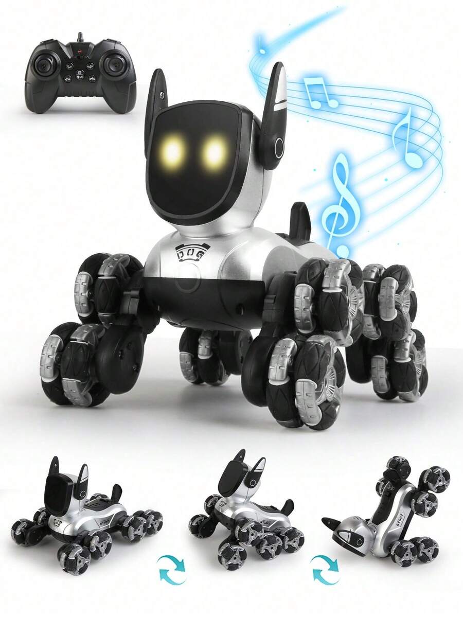 1 件 8WD 遥控机器狗，2.4GHz RC 特技狗带音乐和灯光，360° 旋转遥控机器人玩具，适合儿童男孩女孩生日礼物、圣诞礼物 6 7 8 9 10 11 12 岁以上