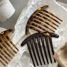 1个豹纹复古亚克力侧梳，多功能半圆形刘海发夹，女士发饰，婚礼，梳子，发梳，发饰，头部饰品 - 彩色 - 查看 4