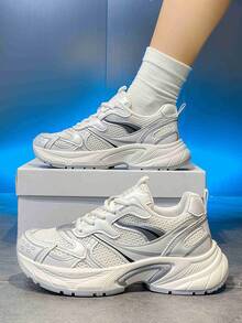 女士时尚运动鞋，休闲鞋，做旧厚底运动鞋，适合工作、旅行，百搭，建议订购大一码，春季、秋季 - 米色 - 查看 14