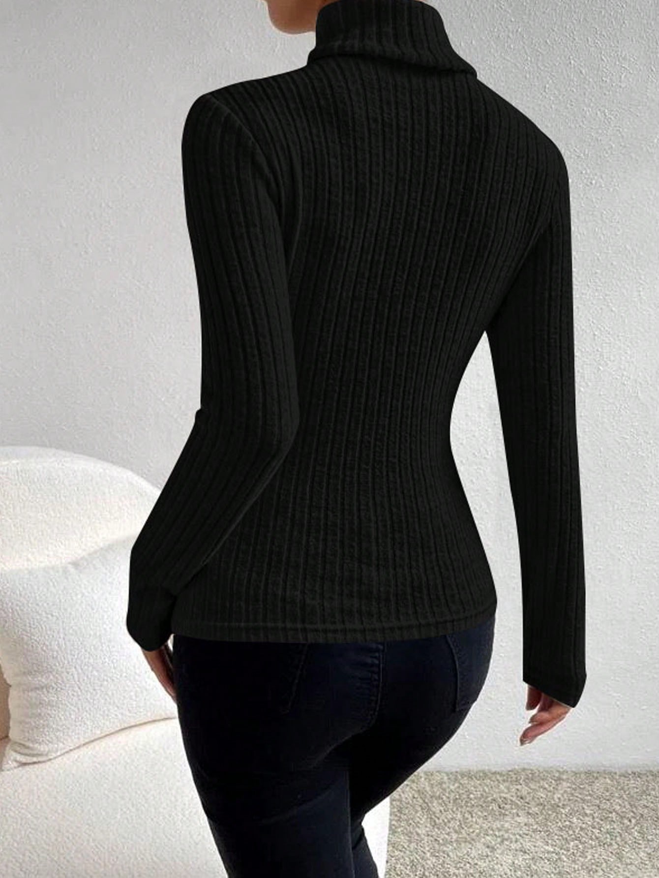 بلوزة نسائية كاجوال بياقة عالية وأكمام طويلة من ال...