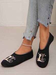 Women's Comfortable & Warm Cartoon Cat Print Indoor Slippers, Suitable For Indoor Floor, Sofa, Leisure And Sports Wear