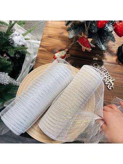 1卷9米长缎带圣诞装饰网，圣诞网状氛围装饰，圣诞树装饰用品，节日礼品网，圣诞树装饰网，节日装饰网