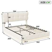 MISNODE Double Bed 140x190/140x200/160x200 Cm, Hydraulic Bed With Slatted Base, Children's Bed, Upholstered Bed, Youth Bed With Storage, Beige, Velvet, Suitable For Adults And Teenagers - 米色 - 查看 6