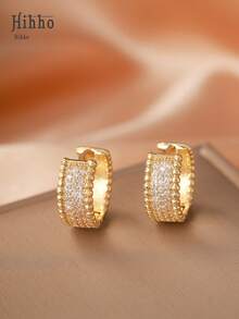 Hihho 2pcs Fashionable Bohemian Shiny Cubic Zirconia Inlaid Decor Earrings, Jewelry For Women, Suitable For Daily Wear, Festival Party Gift