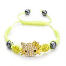 Sanrio Sanrio Hello Kitty Bracelet Cat Head Soft Clay Full Diamond Ball Braided Shambhala Bracelet Crystal Wish