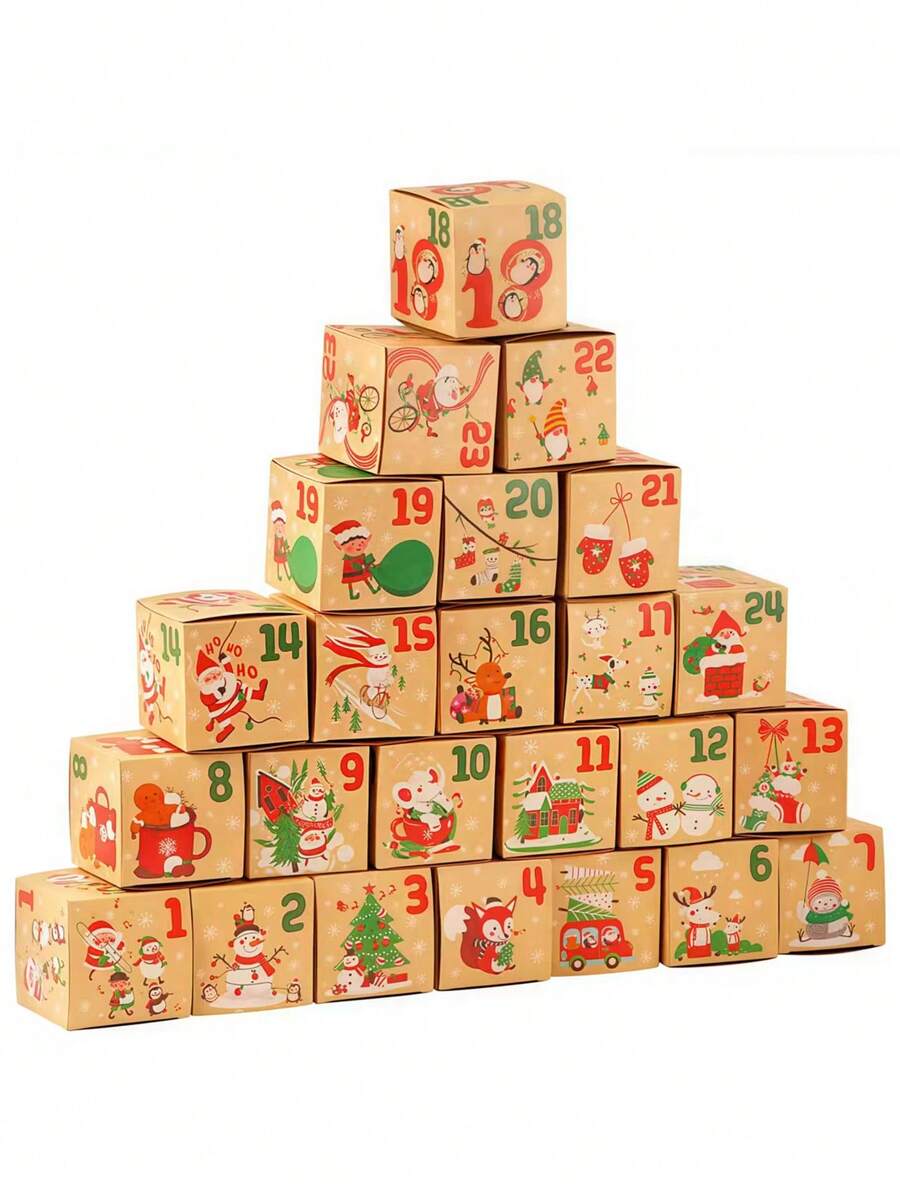 24pcs Christmas Advent Calendar Box, Santa Claus Snowman Candy Box Advent Calendar Gift Set, Perfect For Family Holiday Decoration - Multicolor - View 1