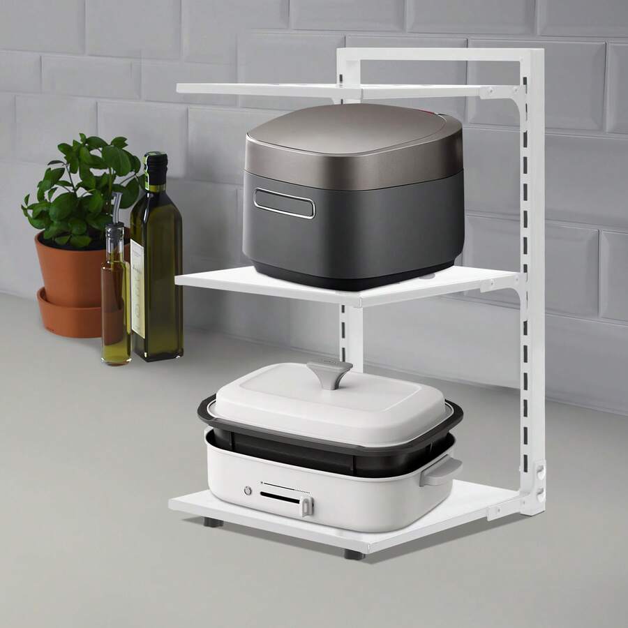 RibasuBB 3-Tier Pot And Pan Organizer Rack For Kitchen Countertop, Adjustable Carbon Steel Stand With Removable Shelves, Space-Saving Vertical Storage, White - 白色 - 查看 1