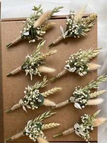 4/12 piezas Ramo de flores secas mini, flores secas naturales mixtas de estilo bohemio, decoración de flores secas hechas a mano mini para boda, marco de fotos, caja de regalo, jarrón, decoraciones para el hogar DIY (Serie verde)