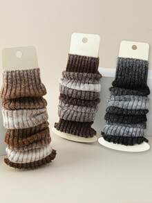 1/2/3/4 双装女士渐变色腿套，加厚针织复古风小腿套，时尚春季保暖蕾丝中筒腿套，秋冬季 - 彩色 - 查看 7