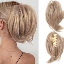 Synthetic Claw Clip Ponytail Extension 8-Inch Light Brown Short Curly Ponytail Hair Piece For Women's Daily Use