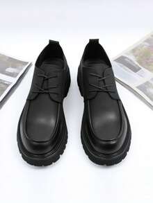 2025 Spring & Autumn New Arrival Men's Business Casual Black Leather Shoes, Thick Sole Elevator Shoes