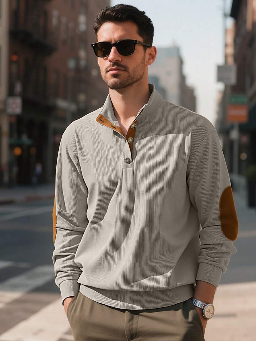 男士灯芯绒套头衫，复古休闲立领汗衫，秋季运动衫，送给男朋友的节日礼物