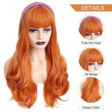 Peluca larga rizada sintética naranja de 26 pulgadas para cosplay de Halloween, uso diario y festivo, gorro de peluca de seda de alta temperatura. AKUX - F815-003-oro claro - Ver 8