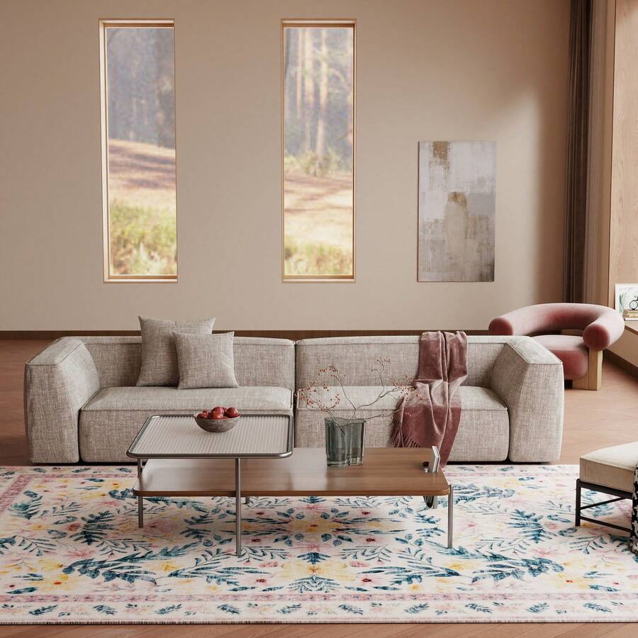 Carpet 140 X 200 Cm, Machine Washable And Easy To Clean, Retro Carpet With Subtle Elegance Pattern, Rectangular Design, Suitable For Bedroom, Living Room And Dining Room, Colors: Orange, Golden Gray, Beige, Green, Short Pile Carpet Made Of Artificial Cashmere, Foldable And Non-Slip, Carpet Anti-Slip Stickers.