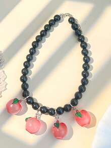 1pc Pineapple, Strawberry, Apple Beaded Pendant Colorful Necklace, Fashionable Necklace Accessory, Holiday Gift