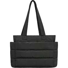 Tote Bag For Women Puffer Quilted Handbag With Compartments Lightweight Puffy Shoulder Bag For Travel Work Gym - 黑色 - 查看 1