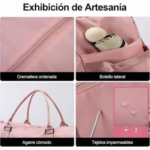 Maleta Deportiva,Compartimento para Zapatos y Bosillo Impermeable,Incluye bolsa de maquillaje,toalla y bolsa organizadora de regalo,Mujer y Hombre,para Viajes,Gym (B-Rosa) - A-Gris - Ver 4