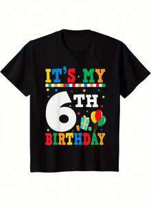 6th Birthday Celebration T-Shirt - "It'S My 6th Birthday" Design With Balloons & Gifts, Black Casual Tee For Boys & Girls, Perfect For Summer Birthdays, Casual Summer Wear| Playful Birthday Design| Comfortable Fit, Birthday Party T Shirts - trắng - Xem 1
