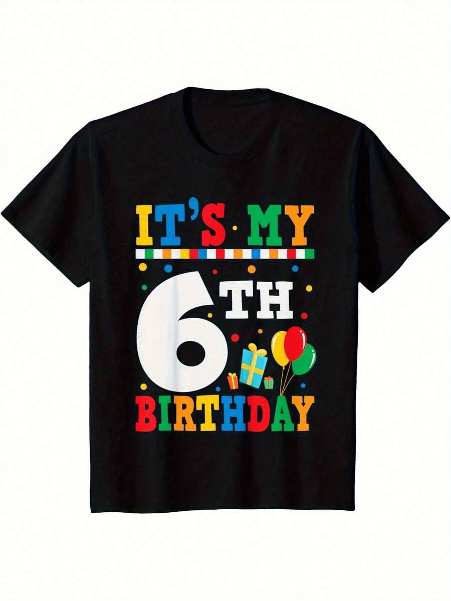6th Birthday Celebration T-Shirt - "It'S My 6th Birthday" Design With Balloons & Gifts, Black Casual Tee For Boys & Girls, Perfect For Summer Birthdays, Casual Summer Wear| Playful Birthday Design| Comfortable Fit, Birthday Party T Shirts - trắng - Xem 1