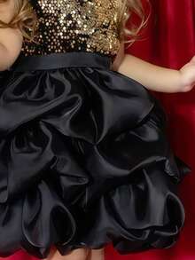 Gold Sequin Black Mesh Elegant Party Dress, Princess Gown Suitable For Girls Birthday Party, Flower Girl Wedding, Prom, Easter, Graduation - Black - View 5