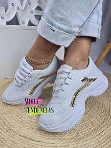 Women's Platform Sneakers, Beautiful, Comfortable And Resistant (LARGE SIZE) - White Gold - View 2