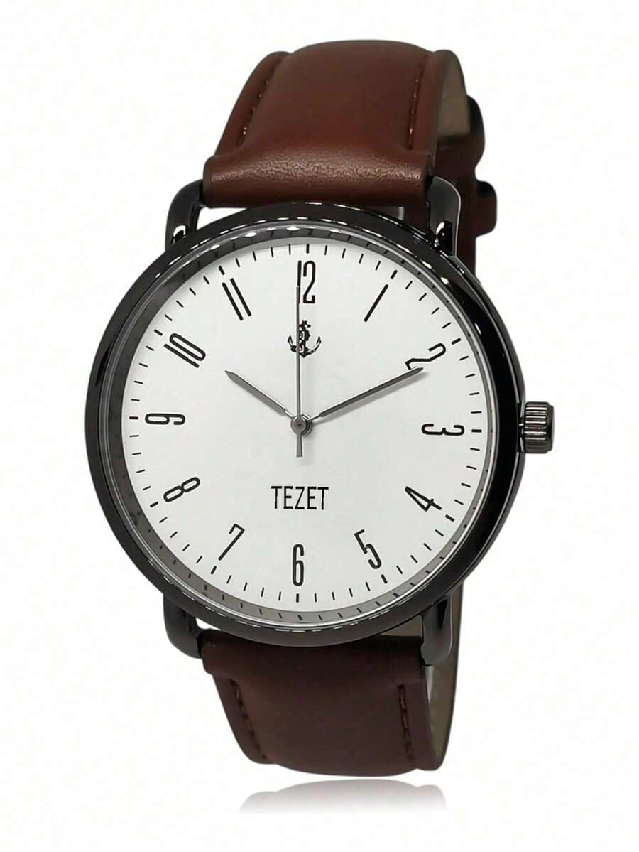 Men's Watch With Leather Strap And Metal Original Launch - Black/Brown - View 1
