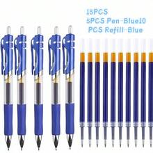 Set de 15 bolígrafos de gel retráctiles con tinta negra/roja/azul de 0.5mm con recambios, útiles de oficina y escolares