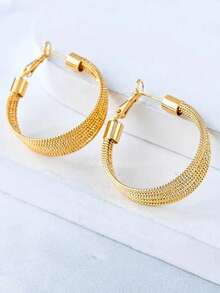 一对欧美时尚几何圆形纹理多层复古耳环，适合节日佩戴 - 金黃色耳環款 - 查看 6