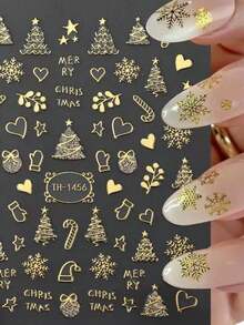 1 Stück selbstklebender goldener Weihnachts-Nagel-Aufkleber mit Schneeflocken- und Weihnachtsbaum-Design