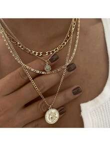 1 Peça Conjunto de Colar com Pingente de Cristal Multicamadas Estilo Boêmio Dourado, Presente de Joias da Moda para Mulheres - colar multicamadas - Visão 12
