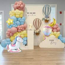 Pastel Birthday Decorations, 106pcs Pastel Balloons With Rocking Horse Hot Air Balloons For Birthday Party Favors Rainbow Gender Reveal Party Unicorn Decorations Bedroom Home Decor - Pastel - View 3