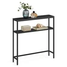 VASAGLE Mesa de Consola de 2 Niveles, Mesa Auxiliar, 20 x 80 x 80 cm, Gris Carbón y Negro Tinta MLNT130B22V1 - Negro - Ver 6
