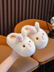 Winter Kids Plush Slippers, Toddler Cozy Warm Fleece Lined, Fluffy Bunny Backless Slippers With Soft Sole, Breathable Indoor Slippers For Children