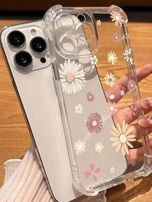 Funda para teléfono con diseño de flor transparente, 1 pieza, a prueba de golpes, de TPU de Body completo, compatible con I Max 16 15 14 13 12 11 Pro Max - transparente - Ver 2