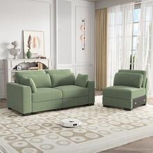 Sofá combinado para varias personas, espuma de alta resiliencia, estructura de madera maciza, sofá individual, banco con almacenaje, sofá de pana para salón, color verde - Verde Oliva - Ver 4