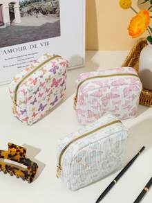 1pc Colorful Butterfly DOPAMINE Cream-Colored Large Capacity Portable Sanitary Napkin Pouch, Menstrual Storage Bag, Cute Cosmetic Organizer, Cream-Colored Versatile Tool Bag. Fashionable Casual Large Capacity Portable Zippered Cosmetic Bag