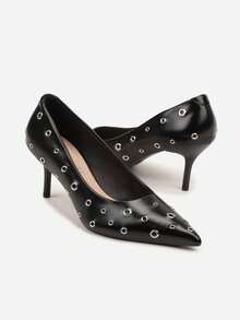 Vices Leather Studded Stilettos - Black - View 5