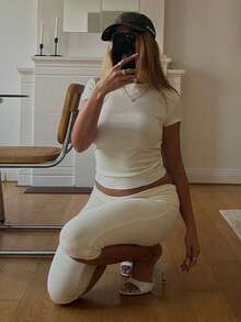 Awevudst Women Fold Over Capri Yoga Pants Low Rise Knee Length Stretch Skinny Leggings Summer Fall Party Going Out Crop Pants Y2K Streetwear Sportwear - 黃色 - 查看 4