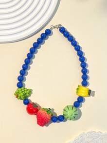 1pc Summer New Dopamine Fresh Fruit Beaded Necklace, Sweet & Hot Girl Style Daily, Vacation, Party Accessory, Colorful Embellishment